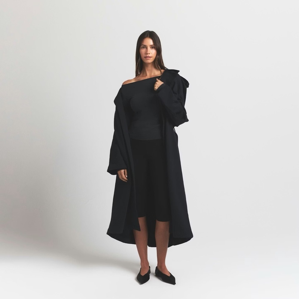NWT SKIMS boyfriend fleece oversized trench coat size small in Onyx - Picture 5 of 14